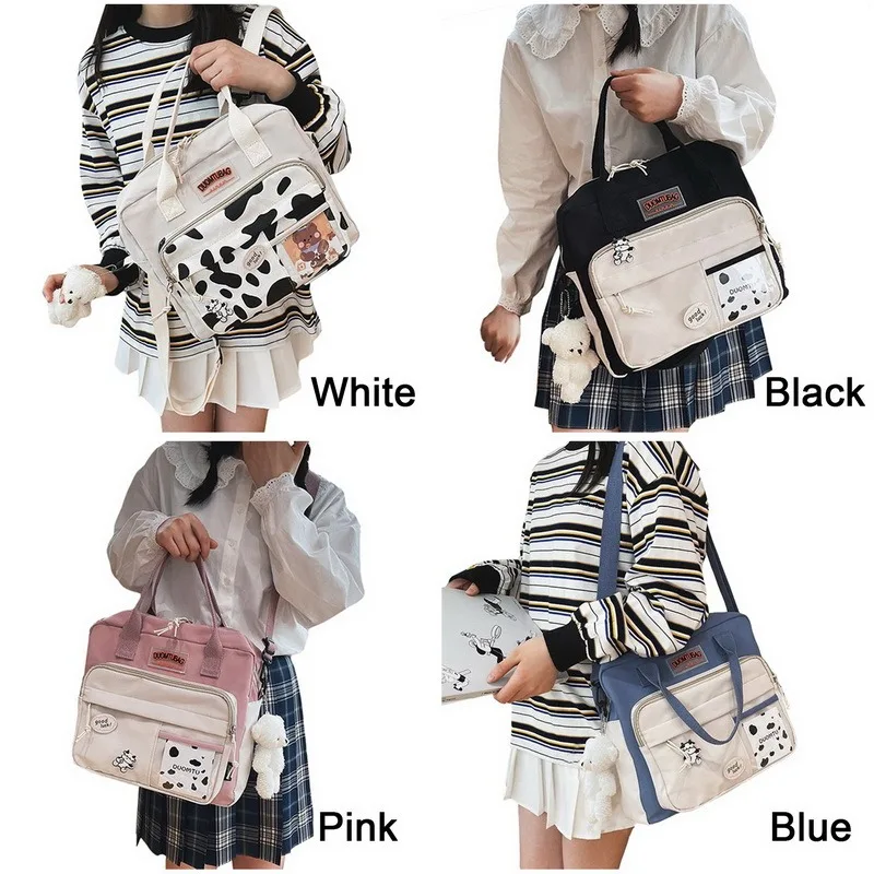 

Women Cute Cow Backpack Female Student College Schoolbag Girl Badge Multifunctional Backpacks Kawaii Ladies Waterproof Nylon Bag