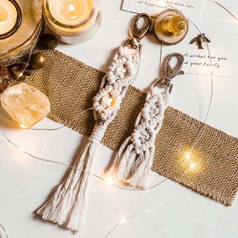 

Брелок для ключей в виде макраме, женский брелок ручной работы, милый подарок бойфренда, брелок для ключей для девушки