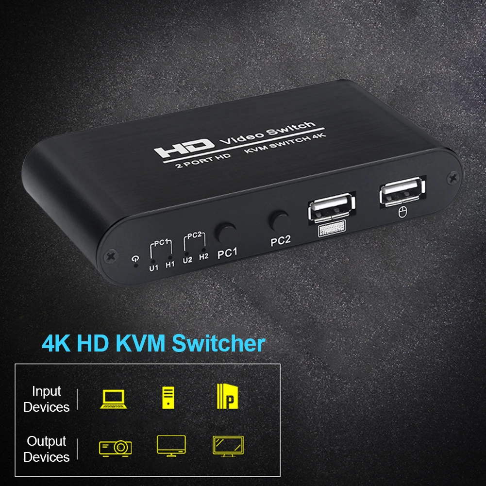 

4K 2 Input 1 Output KVM Switch Switcher Shared Keyboard Mouse Extender Set USB 3.0 Switch Printer Sharing Device