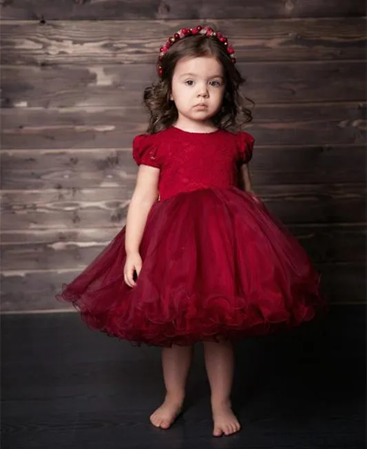 Red Flower Girls Dresses Knee Length Girl Birthday Party Celebration For Baby Kid | Детская одежда и обувь