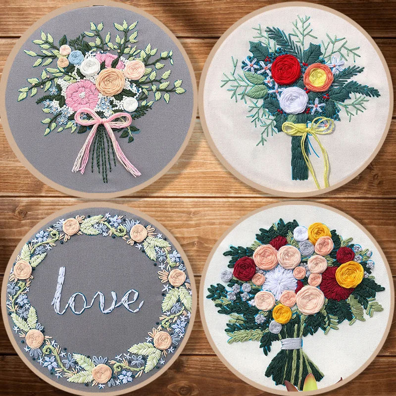 

DIY Flowers Plants Pattern Embroidery Set Needlework Tools Printed Beginner Embroidery Round Cross Stitch Kit Sewing Craft Kit