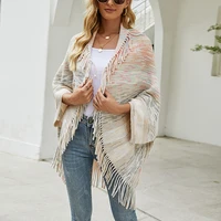 ponchos de mujer de invierno womens striped cape fringed shawl knitted cardigan autumn coat scarf jacket coat casual poncho