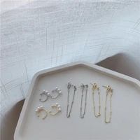 2020 fashion metal chain acrylic simple circle drop earrings for women cute elegant pearl party jewelry