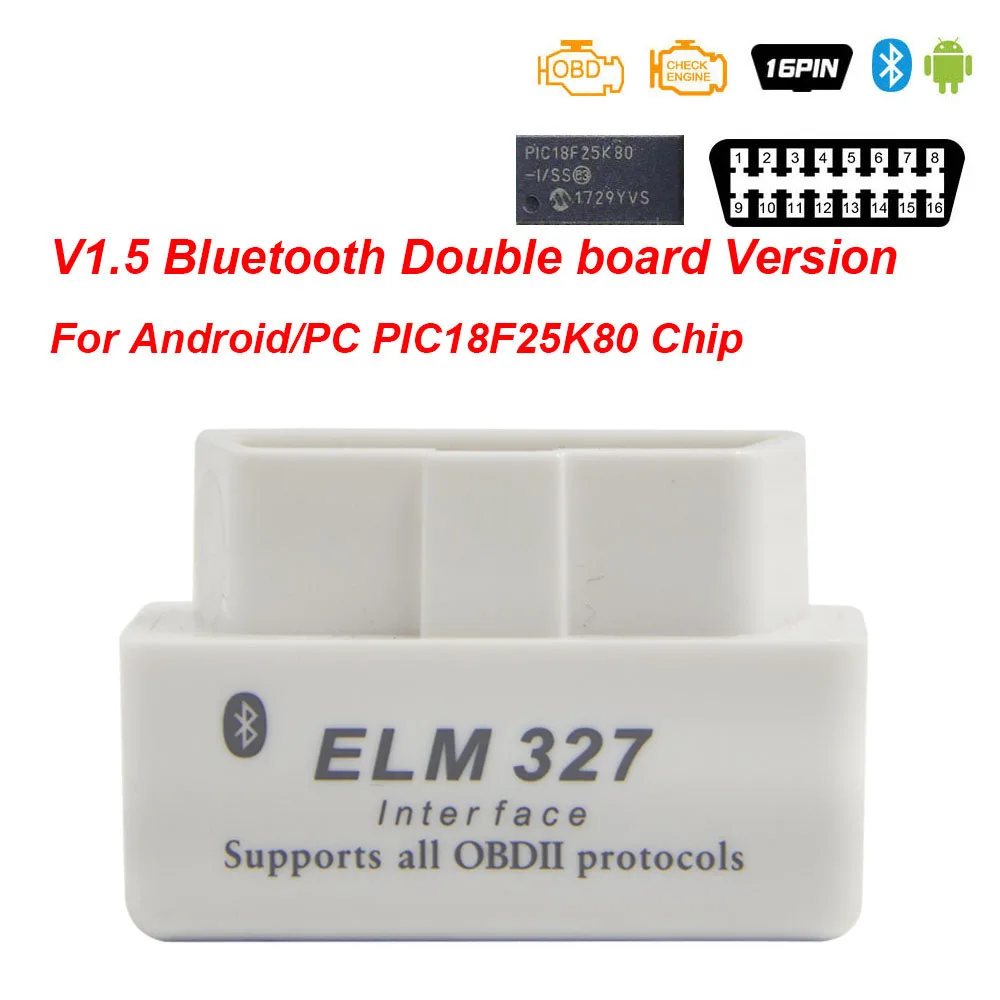 White 2pcb Plastic Супер Мини ELM 327 V1.5 PIC18F25K80 obd2 сканер Bluetooth ELM327 V1.5 1,5 OBD 2 OBD2 автомобильный диагностический инструмент ODB2 считыватель кодов - Цвет: White 2pcb Plastic