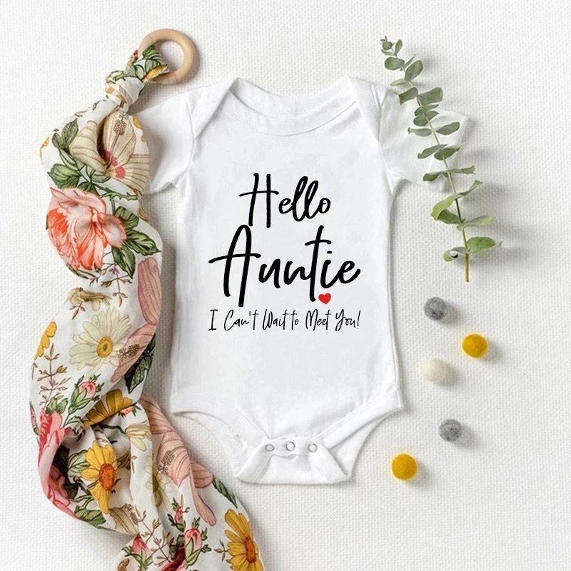 

Newborn Romper Hello Auntie I Can't Wait to Meet You Cotton Short Sleeve Infant Baby Boy Girl Onesies Baby Bodysuits Clothes