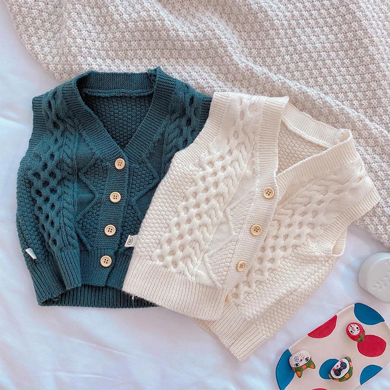 

Baby Girls Boys Vest Sweater Cardigan Coat Spring Autumn Children's Clothing Korean Kids Sleeveless Diamond Knitted Sweater Vest