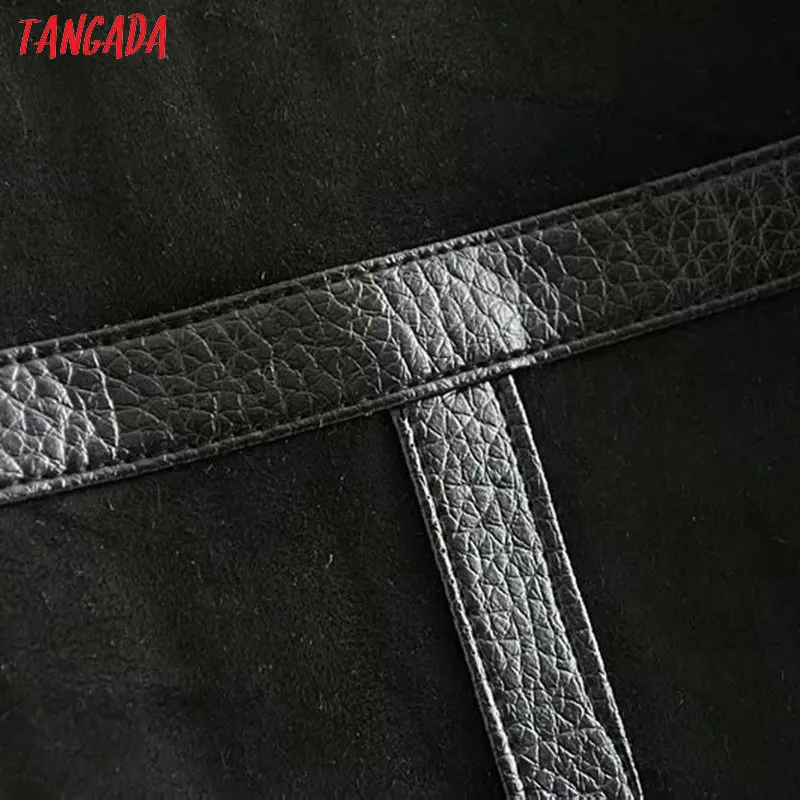 Tangada, женская черная Меховая куртка из искусственной кожи, пальто, короткий стиль, для девушек,, зимнее плотное теплое пальто большого размера 6P22