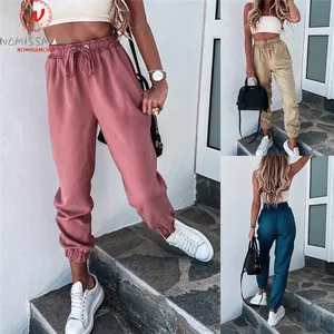 Леггинсы женские, однотонные, эластичные, с высокой талией, на завязках, с карманами