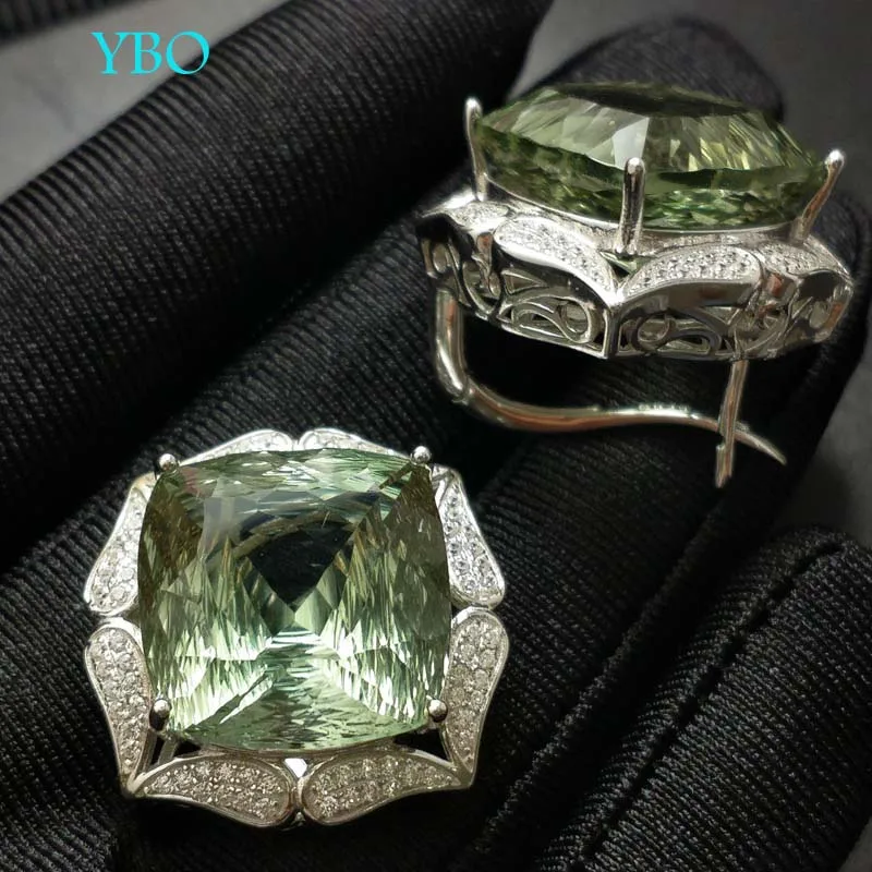 Серьги Y B O женские из серебра 925 пробы с крупным зеленым аметистом 45