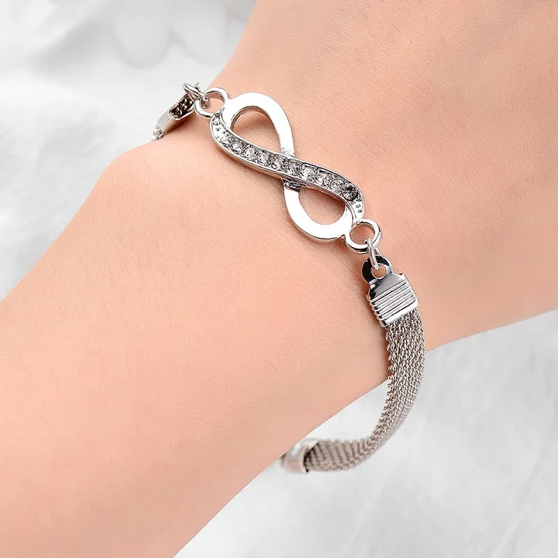 

Fashion Silver Plated Infinite Number "8" Chain Bracelet for Women Micro Paved Rhinestone Zircon Party Jewelry