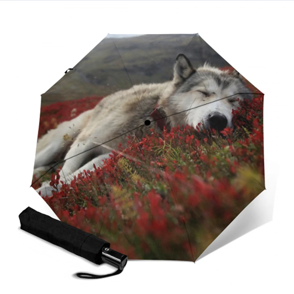 Автоматический складной зонт с принтом милых собак и котят ветрозащитный тремя