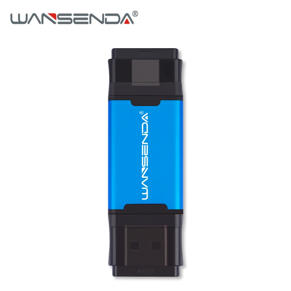 Синий WANSENDA, 2 в 1, TYPE-C, USB3.0, USB флеш-накопитель, 512 ГБ, 256 ГБ, 128 ГБ, 64 ГБ, 32 ГБ, флеш-накопитель для Android/PC, двойной OTG, USB флешка, флешка - Цвет: Синий