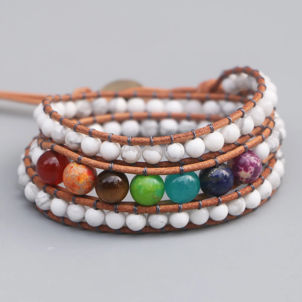 EDOTHALIA Популярные 7 Чакр женские браслеты для йоги натуральный Howlite лабрадорит