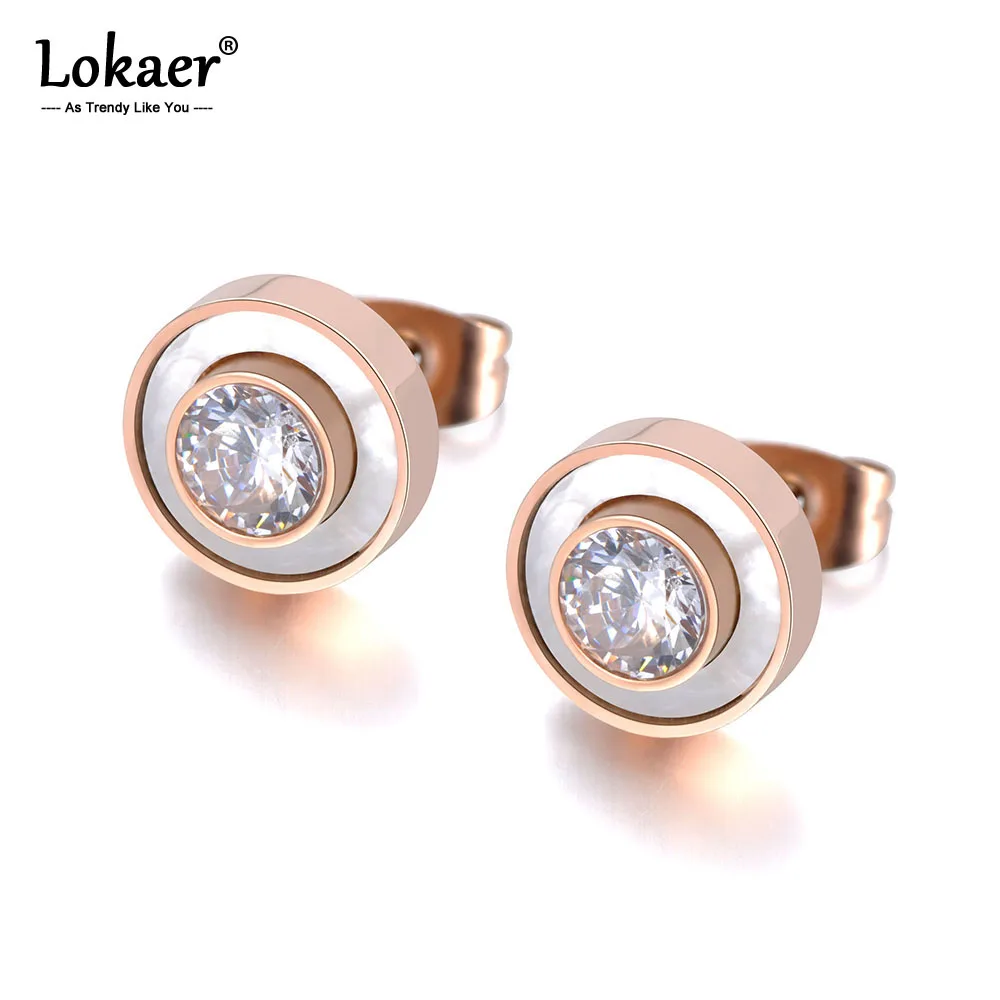 Женские серьги гвоздики в виде ракушки Lokaer из нержавеющей стали белого цвета с