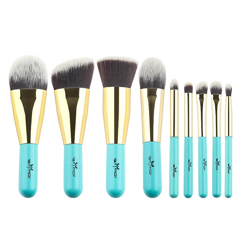 

Anmor 9PCS Make Up Brushes Travel Friendly Brand Brushes Set Professional Makeup Brushes Blue & Gold Color Fashion Kabuki Brush