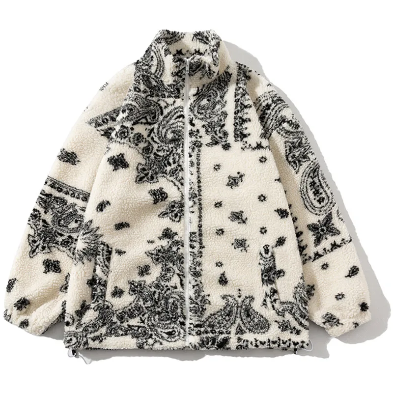 Tideshec Streetwear Couple Jacket Men Vintage Totems Coats Hipster Loose All-match Outwear Winter Lambswool High Street Harajuku | Мужская