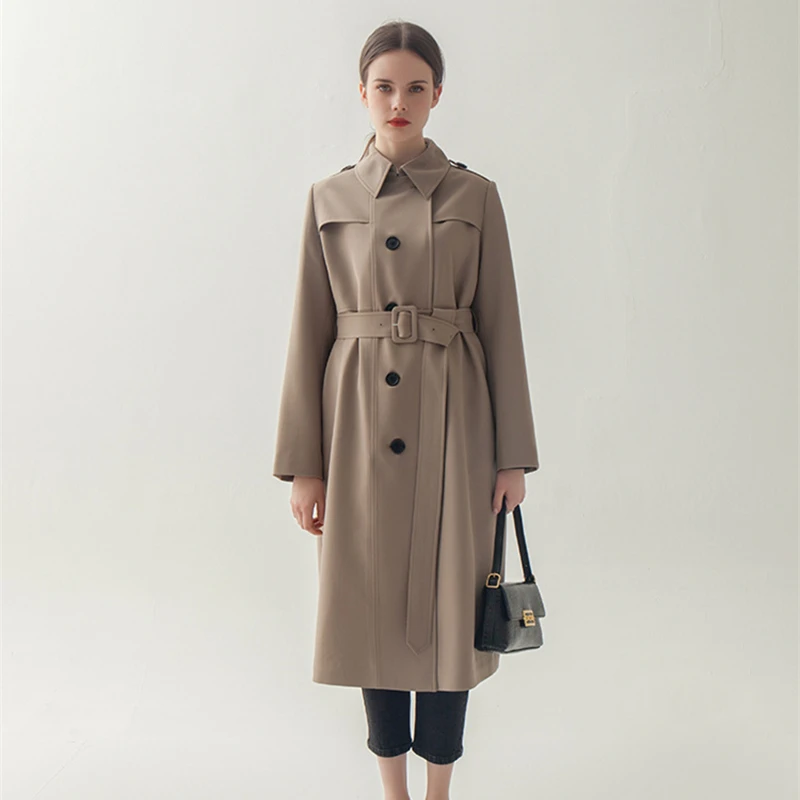 

Women's Elegant Intellectual Windbreaker Jacket Single-Breasted Solid Color Belt Mid-Length Blouse 21 Spring And Autumn Women's
