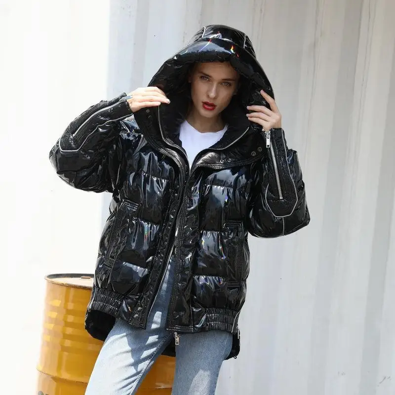 Черный белый утиный пух куртки девушки 2019 зимняя куртка отражающие легкие