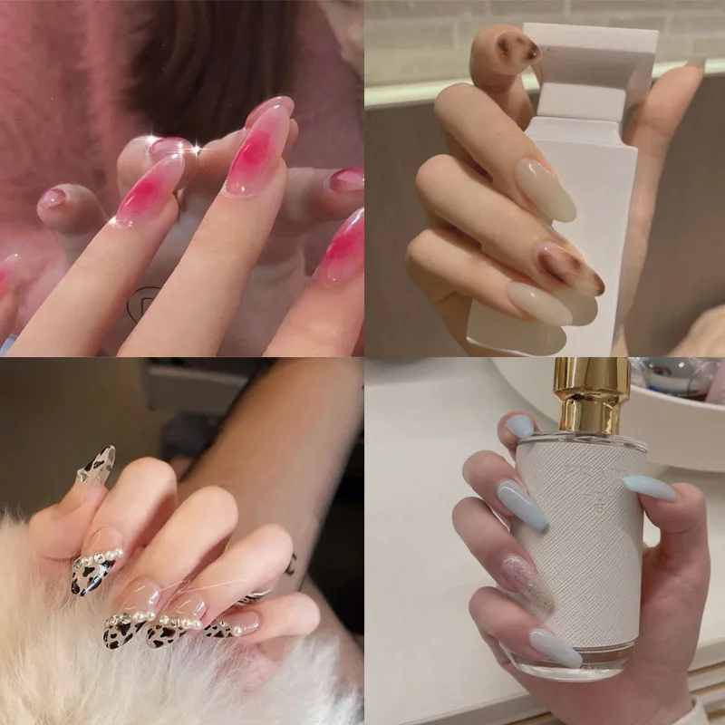 

2021 new Nude Color Fake Nails Fashion Trend Pearl Nail Piece Wearable Nail Removable 22Styles 24Pcs/Box for Beauty Salon