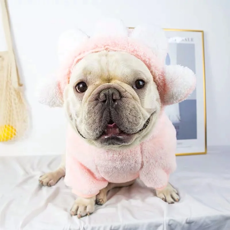 Толстовка с капюшоном в виде французского бульдога подсолнуха милое зимнее