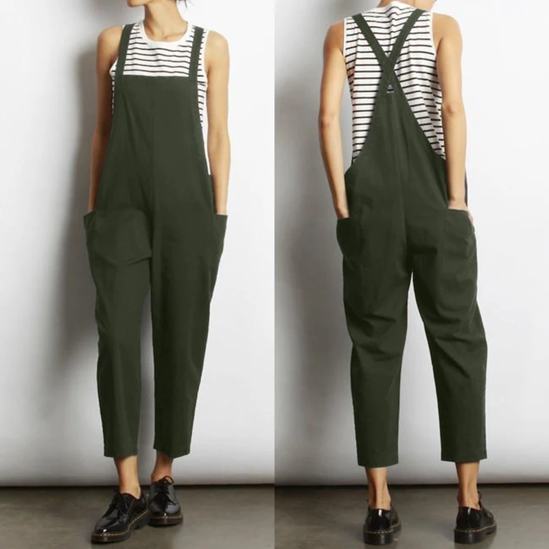 

2021 ZANZEA Plus Size Cotton Overalls Jumpsuits Women's Strappy Playsuits Vintage Summer Pants Female Strap Rompers Pantalon 5XL