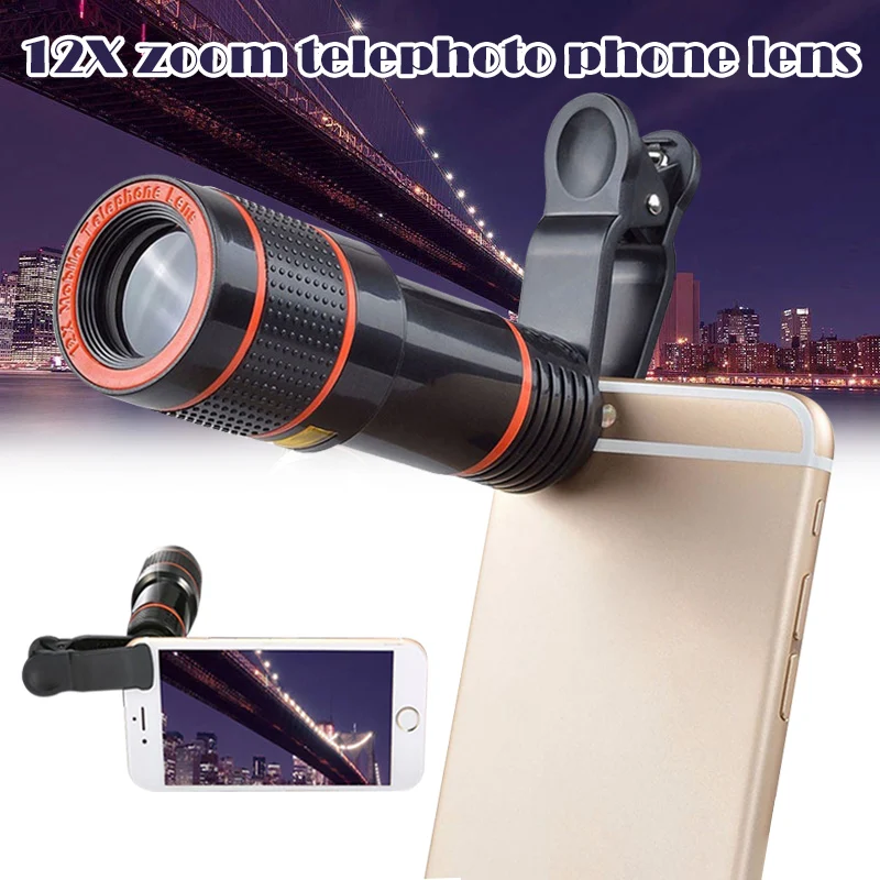 

Cell Phone Camera Lens Kit,Universal 12X Clip-On Telephoto Telescope Camera Mobile Phone Zoom lens for most Smartphone 렌즈 lentes