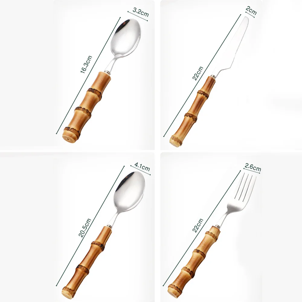 

Tableware With Bamboo Handle With Steak Cutlery Steel Flatware High Quality