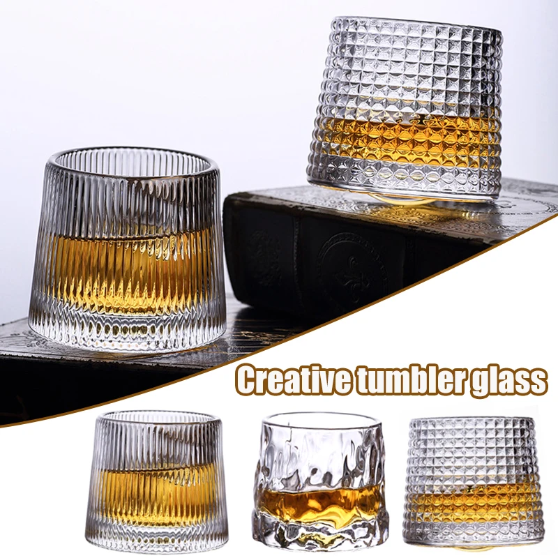 

Rotating Tumbler Glass Cup Glass Bark Pattern Foreign Wine Glass Whiskey Glass High-value Durable And Interesting Gobelets Tazas