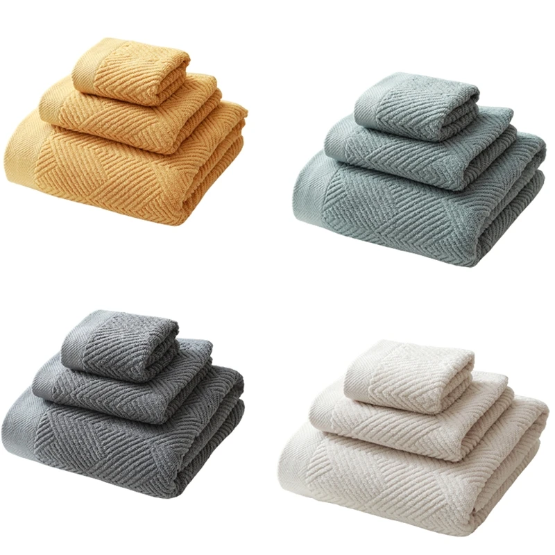 

3pcs Cotton Bath Towel Solid Color Face Towels Jacquard Absorbent Quick Dry Washcloth Bathroom Shower Beach Blanket K0AB