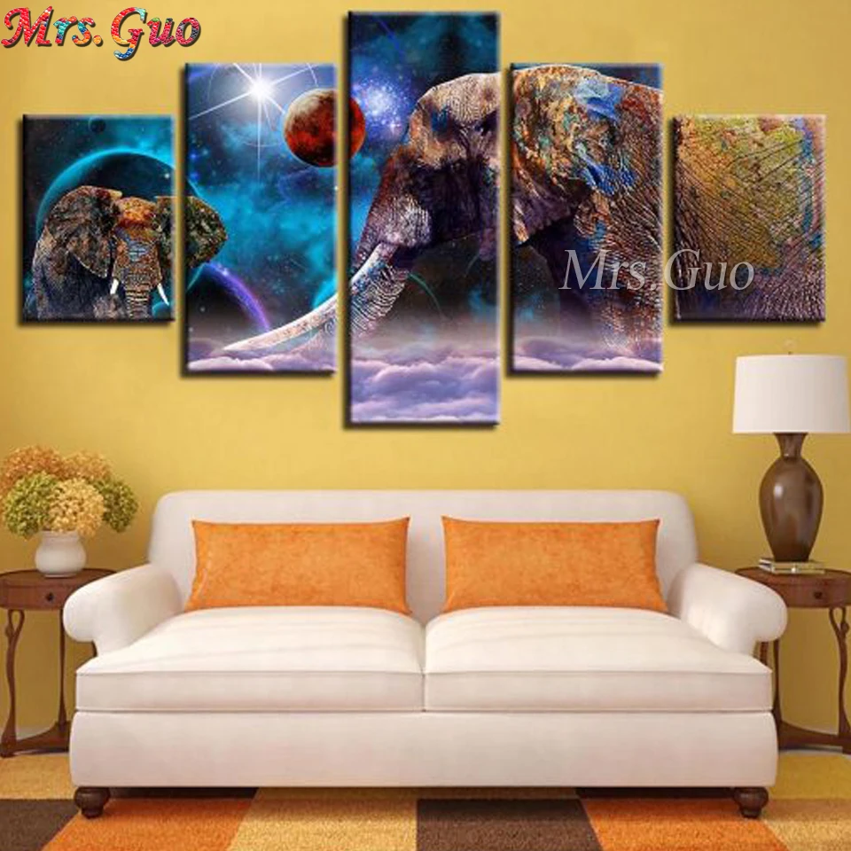 

Алмазная живопись, домашний декор, 5 шт., индийский слон и планеты, полноразмерная круглая вышивка крестиком, настенная наклейка, алмазная вы...