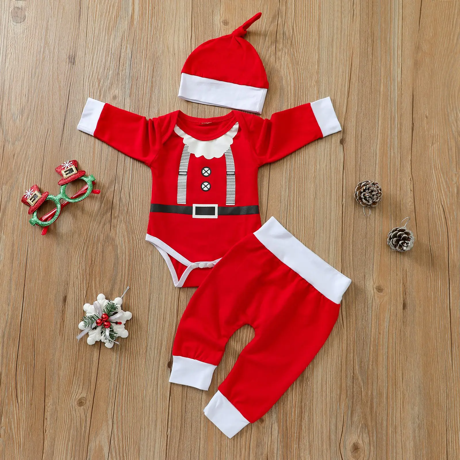 

3 шт., Детский комбинезон с длинным рукавом и круглым вырезом