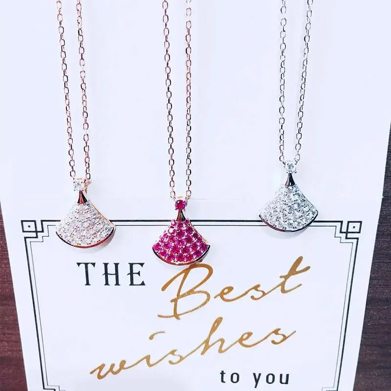 

POXAM-collar elegante de lujo para mujer, colgante de falda de diamante completo, cadena larga, joyera