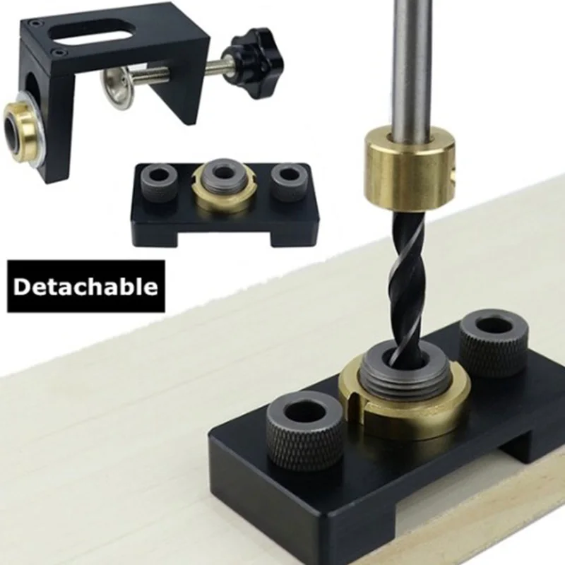 

HOT-Wood Doweling Jig Pocket Hole Drilling Locator Jig Kit with 6/8/10mm Drill Bit Vertical Drill Guide Hole Puncher Tools