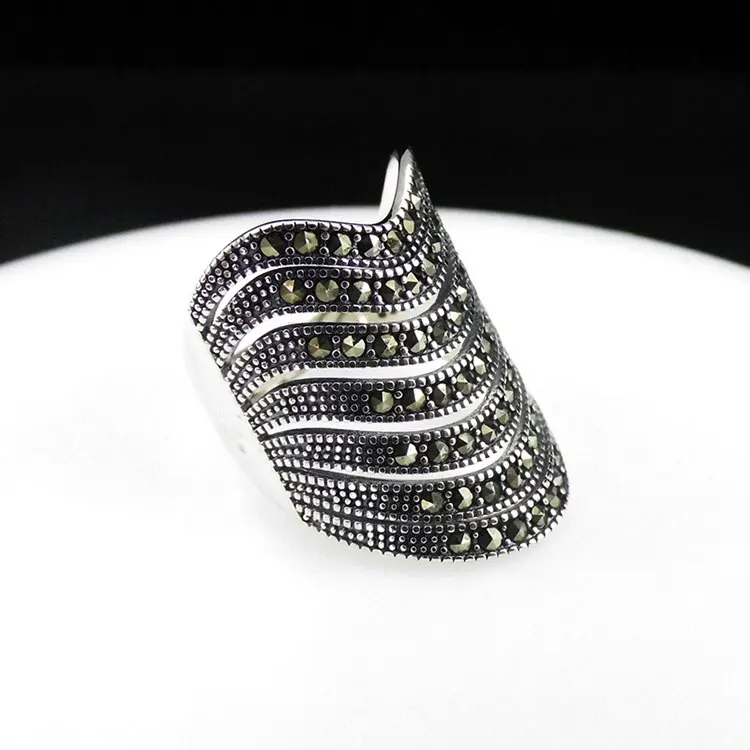 FNJ MARCASITE слинг 925 серебро новое заявление S925 стерлингового серебра кольца для женщин ювелирные изделия регулируемый размер