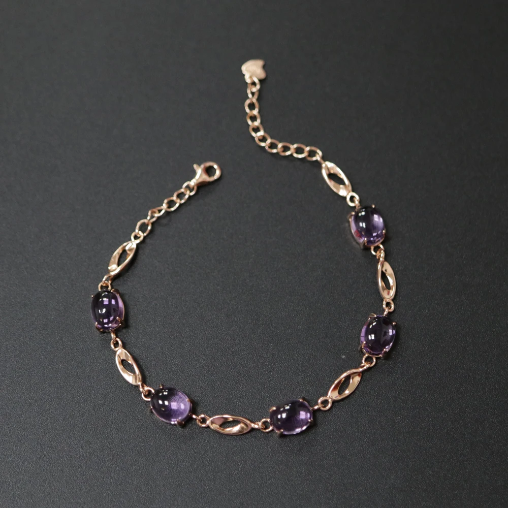 Аметист браслет натуральный драгоценный камень Овальный 7*9 мм с стерлингового