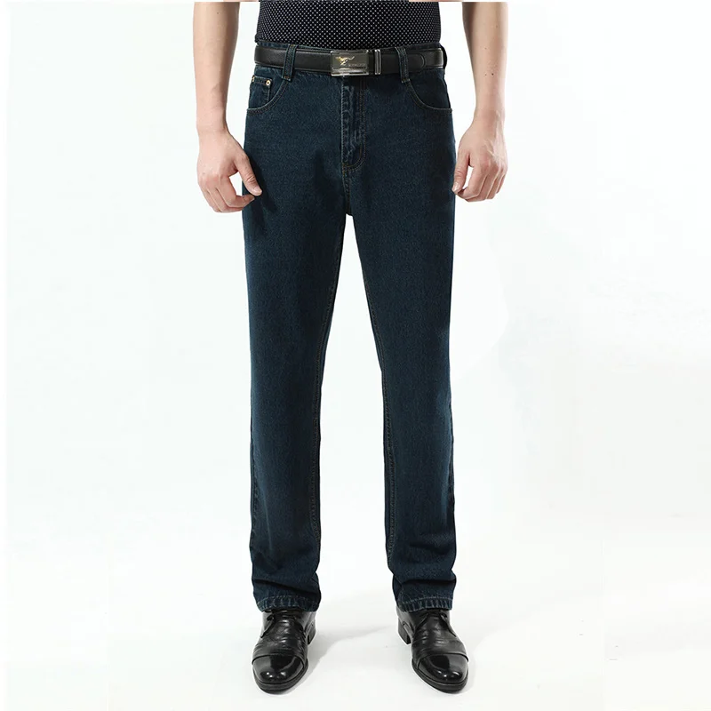 Men's High Waist Jeans 2021 Black Large Size Classic Style Denim Pants Male Straight Cut Blue Husband Vintage Cowboy Trouser Men | Мужская