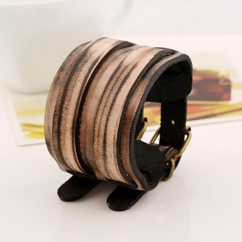 Винтажные панк крутые браслеты-манжеты из натуральной кожи для женщин широкие