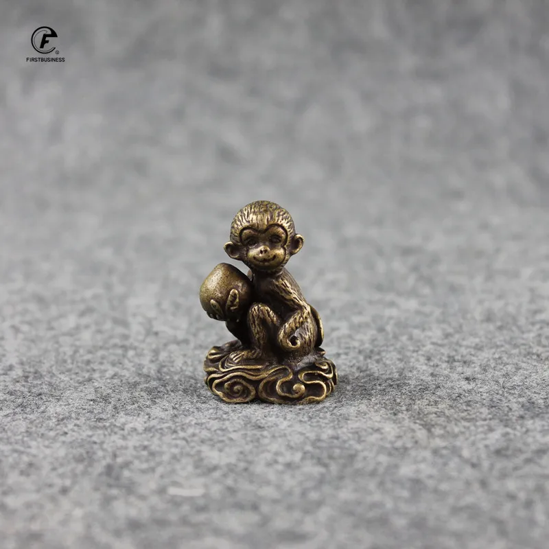 Винтажная медная обезьяна Персиковое настольное украшение Твердые Латунные фигурки животных обезьяны
