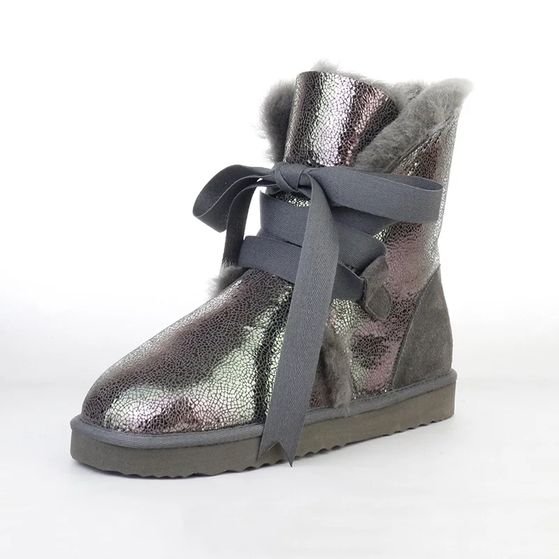 Grey as pic Модные зимние ботинки из натуральной овечьей кожи; шерсть; женские зимние ботинки; женские ботинки на натуральном меху; теплая обувь - Цвет: Grey as pic
