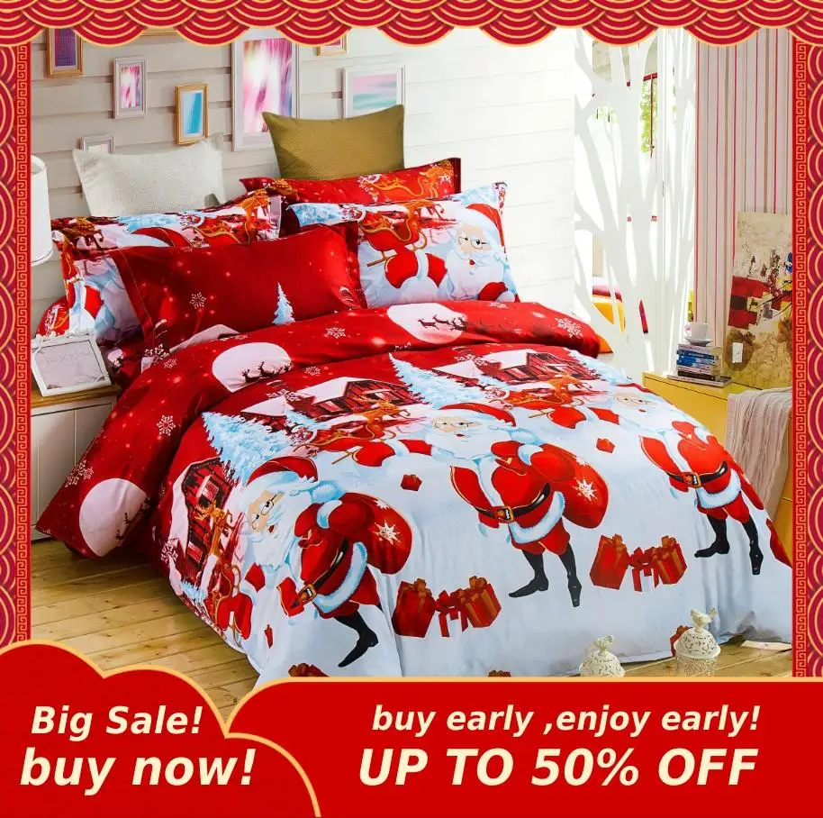 Новинка 3D Рождественские простыни Санта Клаус Лось снежинки счастливый подарок