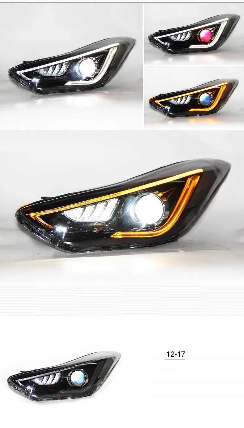 Drl Automovil автозапчасти Cob Стайлинг светодиодные дневные ходовые боковые поворотники фары автомобильные фары в сборе для hyundai Elantra