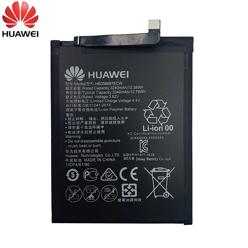 Оригинальный аккумулятор Hua Wei 3340 мАч HB356687ECW для Huawei Nova 2 Plus 2i Honor 9i G10 Mate 10 Lite