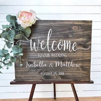 wooden wedding welcome sign boards personalised name and date wall stickers vinyl on rustic wedding decoration wall decals a177