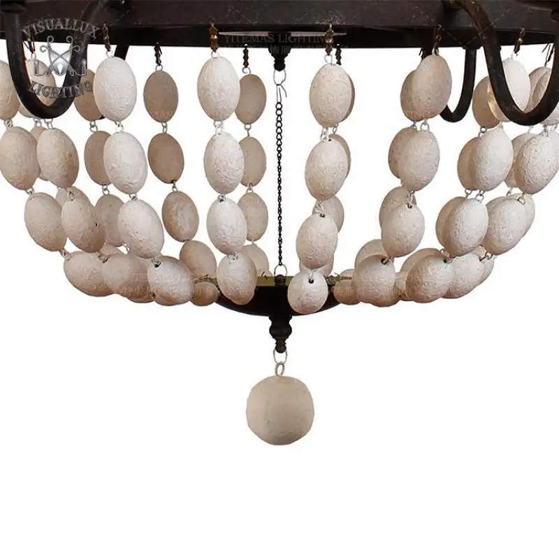 Деревенская люстра с 6 лампочками из белого дерева светильники бусинами
