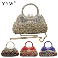 gold evening bags and clutches for women crystal clutch top handle hand bags beaded rhinestone purse wedding party handbag red