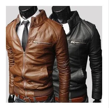 

2021 New Fashion Autumn Male Leather Jacket Plus Size 3XL Black Brown Mens Stand Collar PU Coats Leather Biker Jackets