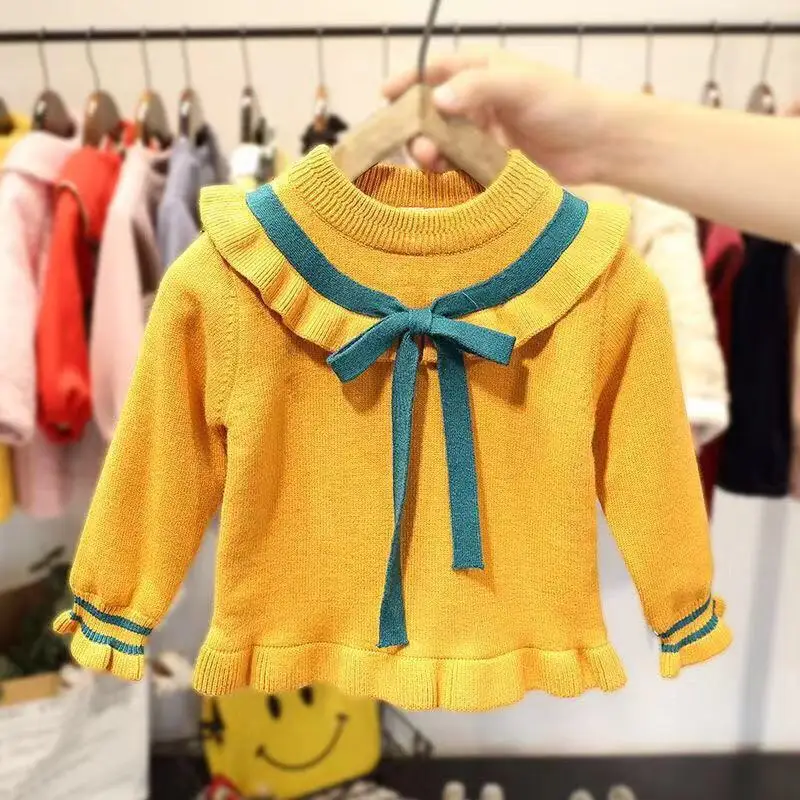 T0265-Yellow Детские толстовки зимняя одежда для маленьких мальчиков свитер для девочек вязаный свитер с капюшоном и объемными заячьими ушками топы, одежда с кроликами, милые наряды - Цвет: T0265-Yellow