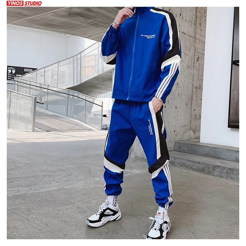 Dropshipping Men's Sets 2020 Hip Hop Loose Clothes Mens Spring Streetwear 2 Piece Suit Male Print Jactets Fitness Tracksuit | Мужская