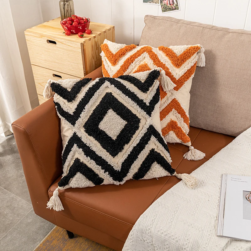 

Throw Pillows Bohemian Moroccan Style Tufted Cushion Cover 45*45CM Modern Minimalist Pillowcase Square for Couch Sofa Bed Car