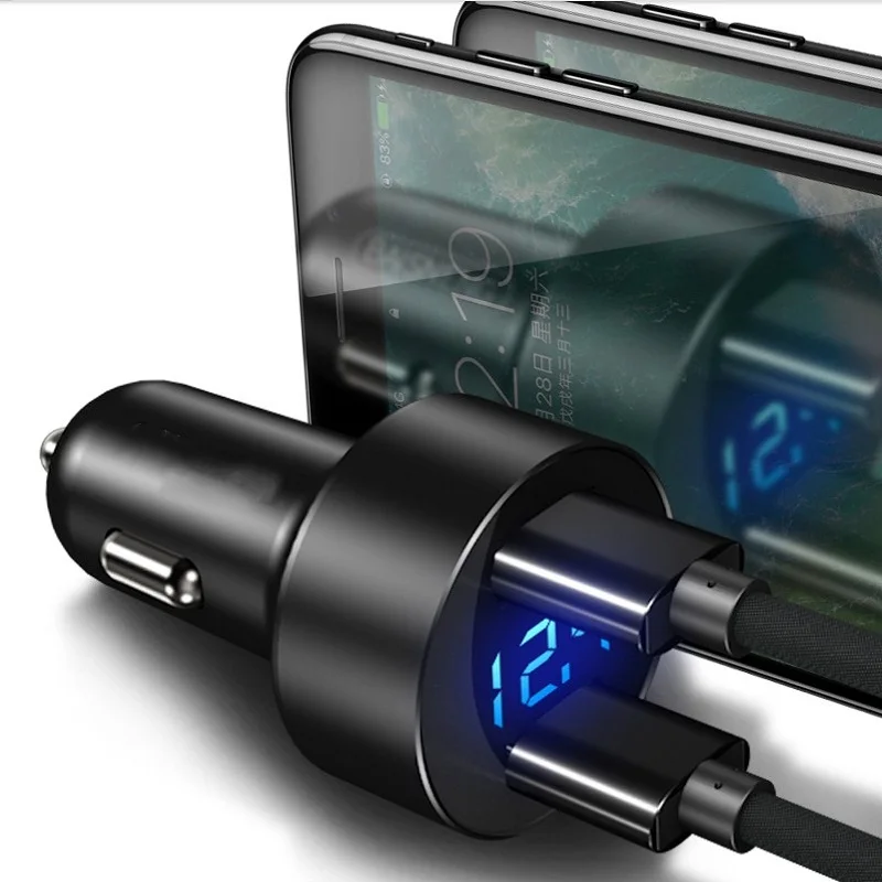 Автомобильное зарядное устройство с двумя USB 3,1 А, цифровой светодиодный дисплей, автомобильное зарядное устройство для Xiaomi iphone, смартфонов, планшетов, QC 3,0, USB адаптер для быстрой зарядки